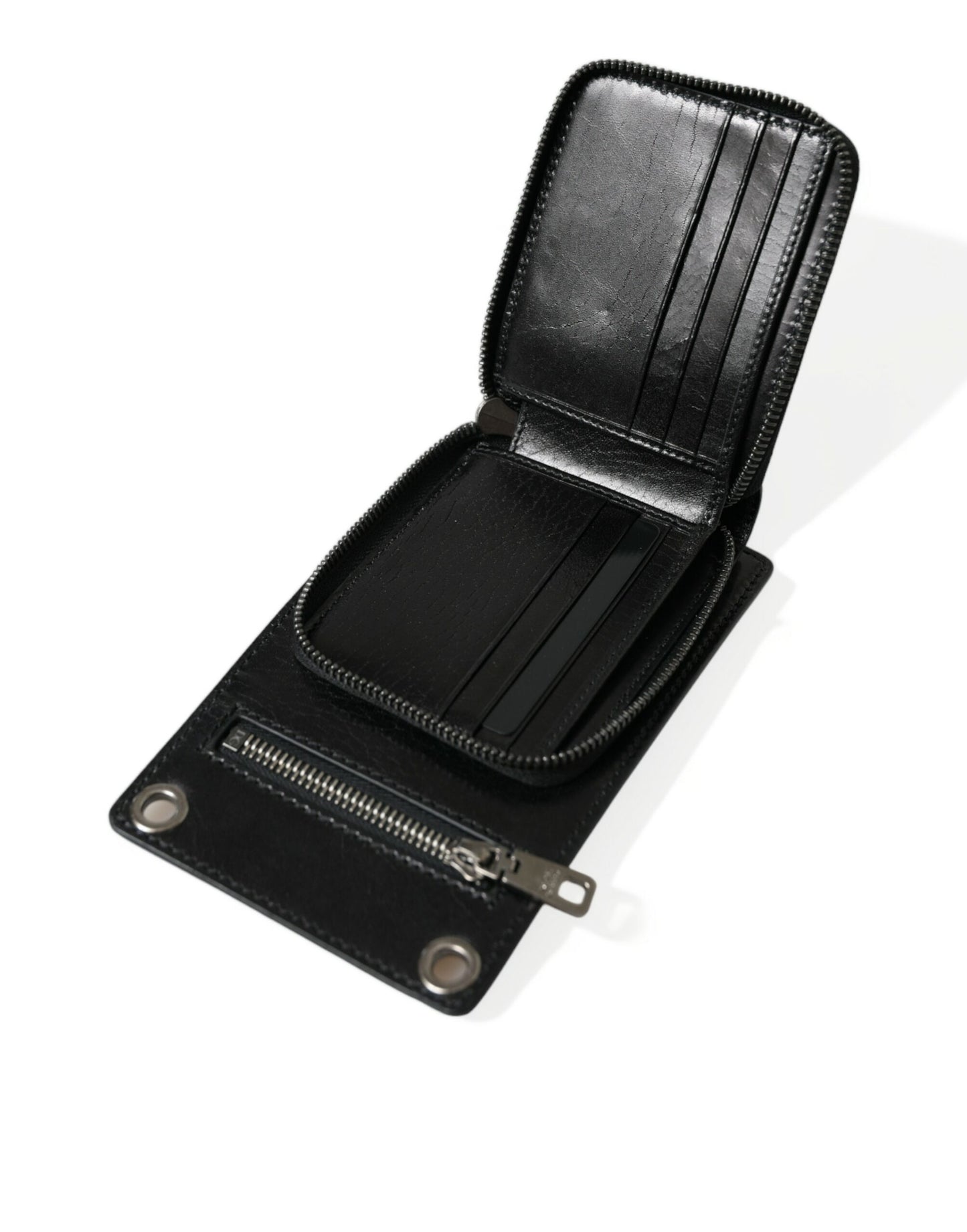Dolce &amp; Gabbana Wallet Black Horse Leather Zip Logo Cross Body Phone Slot