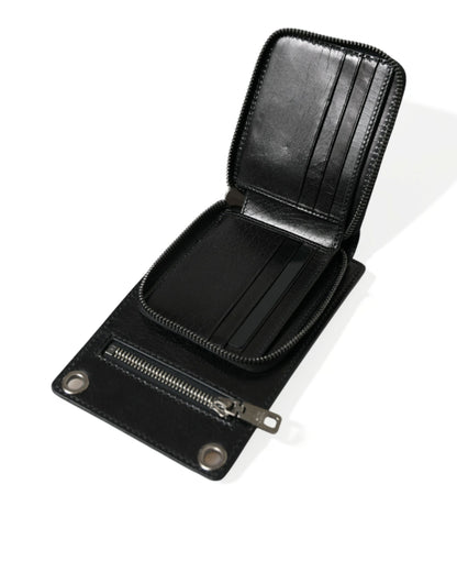 Dolce &amp; Gabbana Wallet Black Horse Leather Zip Logo Cross Body Phone Slot
