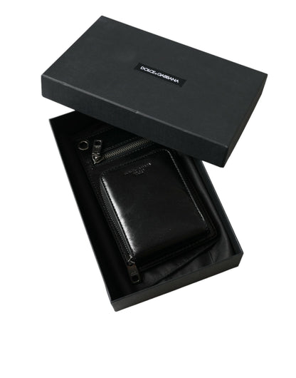 Dolce &amp; Gabbana Wallet Black Horse Leather Zip Logo Cross Body Phone Slot