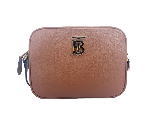 Petit sac bandoulière en cuir marron clair avec logo Burberry