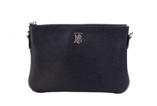 Sac à bandoulière Burberry Peyton en cuir noir monogrammé