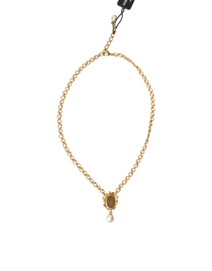 Collier Dolce &amp; Gabbana avec pendentif en perles et chaîne en laiton doré