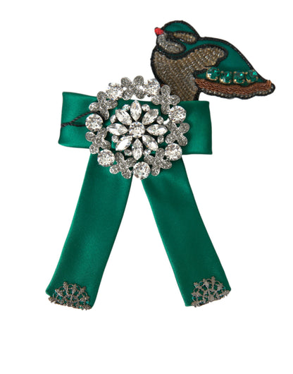 Pince à cheveux Dolce &amp; Gabbana en satin vert avec oiseau et cristaux pour femme