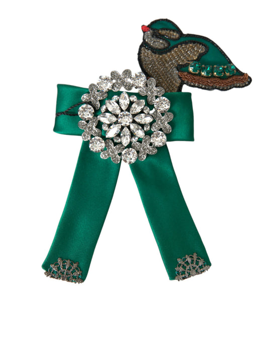 Pince à cheveux Dolce &amp; Gabbana en satin vert avec oiseau et cristaux pour femme