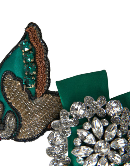 Pince à cheveux Dolce &amp; Gabbana en satin vert avec oiseau et cristaux pour femme