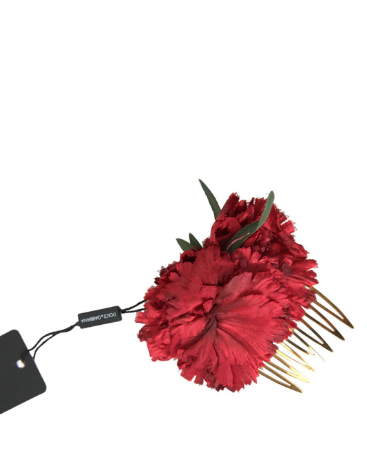 Peigne à cheveux Dolce &amp; Gabbana en soie rouge et laiton doré pour femme