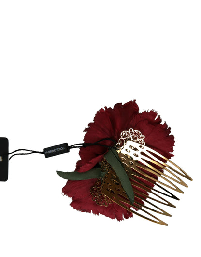 Peigne à cheveux Dolce &amp; Gabbana en soie rouge et laiton doré pour femme