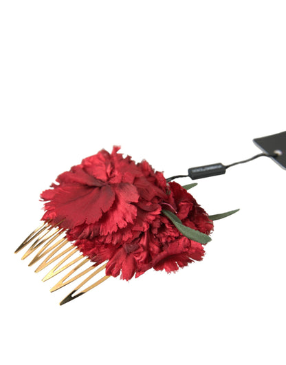 Peigne à cheveux Dolce &amp; Gabbana en soie rouge et laiton doré pour femme