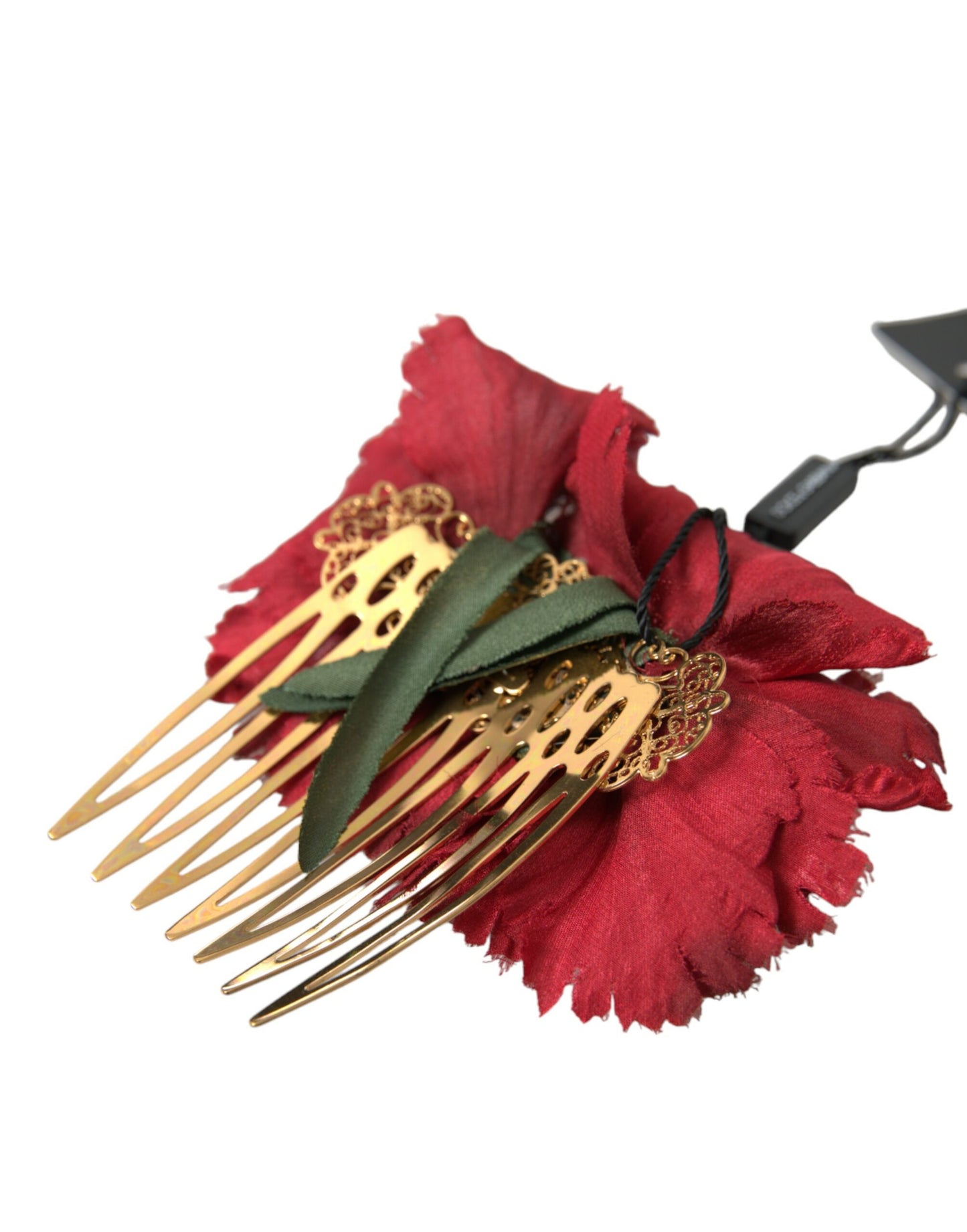 Peigne à cheveux Dolce &amp; Gabbana en soie rouge et laiton doré pour femme