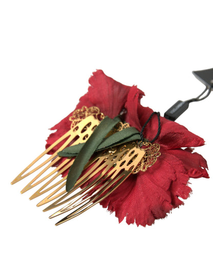 Peigne à cheveux Dolce &amp; Gabbana en soie rouge et laiton doré pour femme