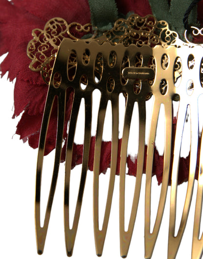 Peigne à cheveux Dolce &amp; Gabbana en soie rouge et laiton doré pour femme
