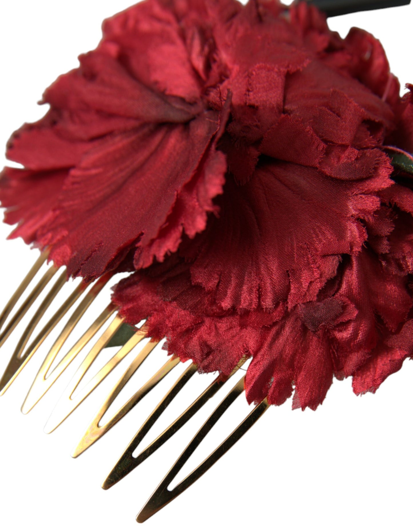Peigne à cheveux Dolce &amp; Gabbana en soie rouge et laiton doré pour femme