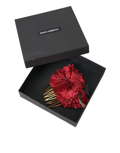 Peigne à cheveux Dolce &amp; Gabbana en soie rouge et laiton doré pour femme