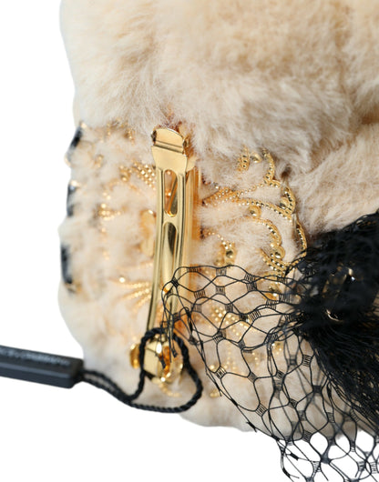 Pince à cheveux en maille filet beige Teddy Bear de Dolce &amp; Gabbana