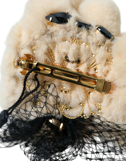 Pince à cheveux en maille filet beige Teddy Bear de Dolce &amp; Gabbana