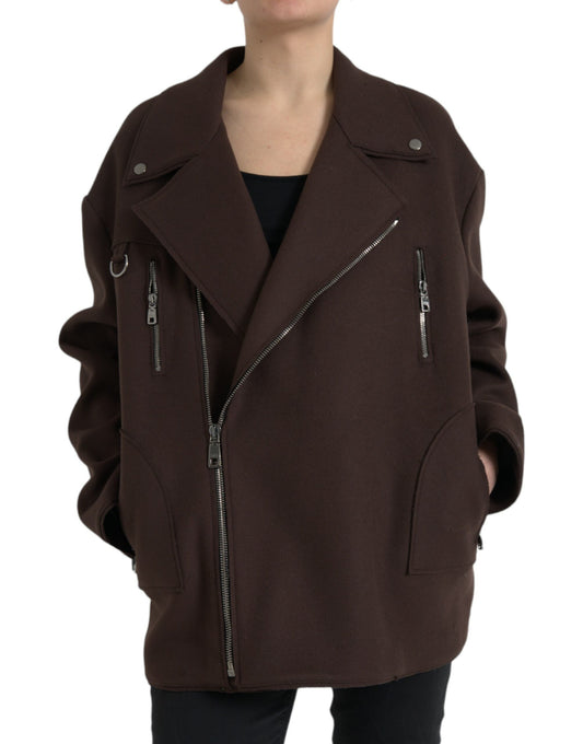 Dolce &amp; Gabbana Manteau marron Veste courte en laine style motard