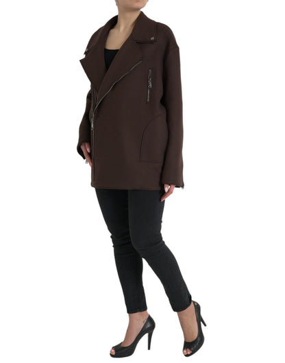 Dolce &amp; Gabbana Manteau marron Veste courte en laine style motard