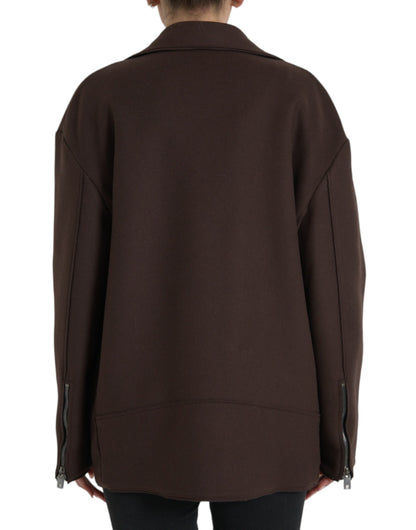 Dolce &amp; Gabbana Manteau marron Veste courte en laine style motard