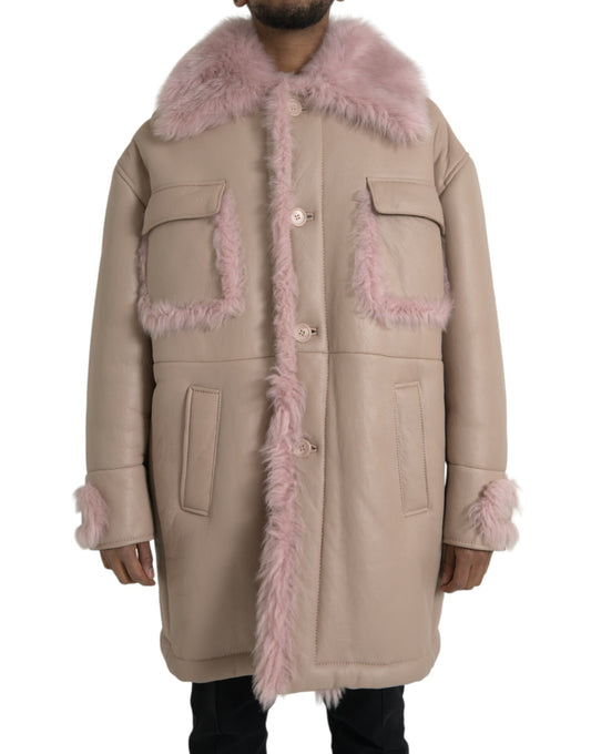 Dolce &amp; Gabbana - Manteau en peau lainée beige et rose
