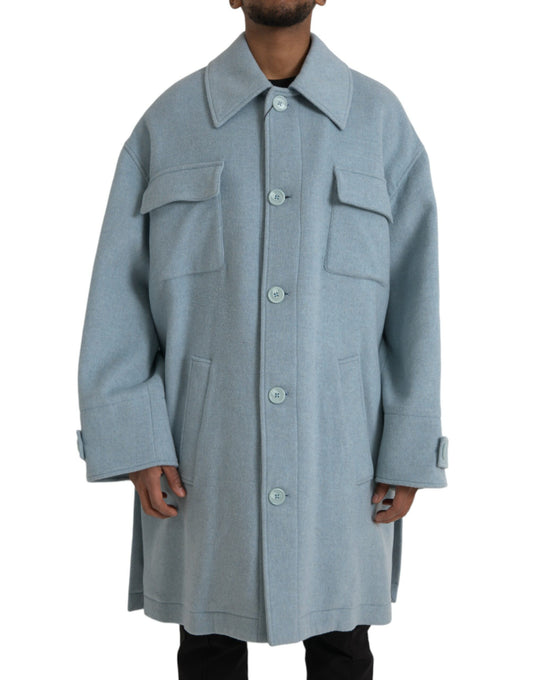 Dolce &amp; Gabbana Trench-coat boutonné en laine bleu clair
