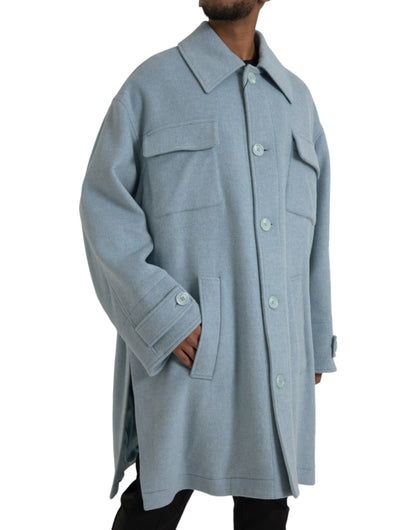 Dolce &amp; Gabbana Trench-coat boutonné en laine bleu clair