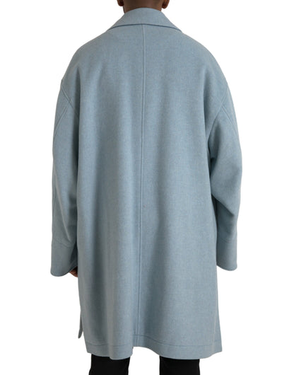 Dolce &amp; Gabbana Trench-coat boutonné en laine bleu clair