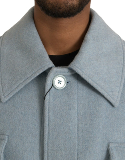 Dolce &amp; Gabbana Trench-coat boutonné en laine bleu clair