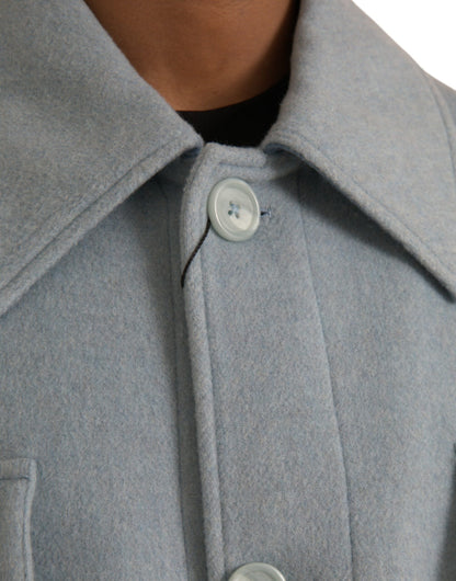 Dolce &amp; Gabbana Trench-coat boutonné en laine bleu clair