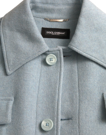 Dolce &amp; Gabbana Trench-coat boutonné en laine bleu clair