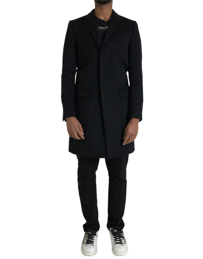 Trench-coat noir à boutonnage simple Dolce &amp; Gabbana