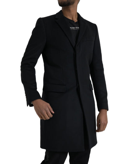 Trench-coat noir à boutonnage simple Dolce &amp; Gabbana