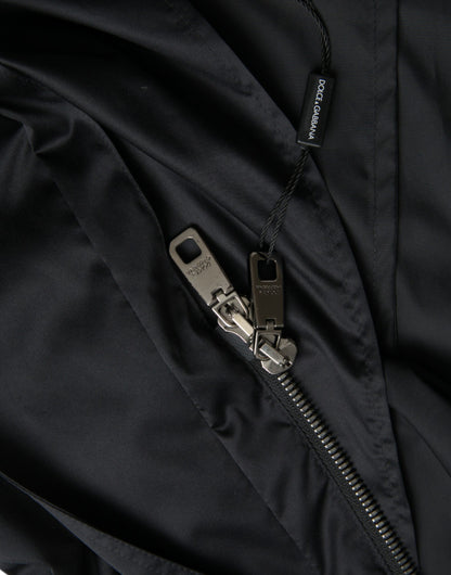 Veste coupe-vent longue à capuche en polyester noir Dolce &amp; Gabbana
