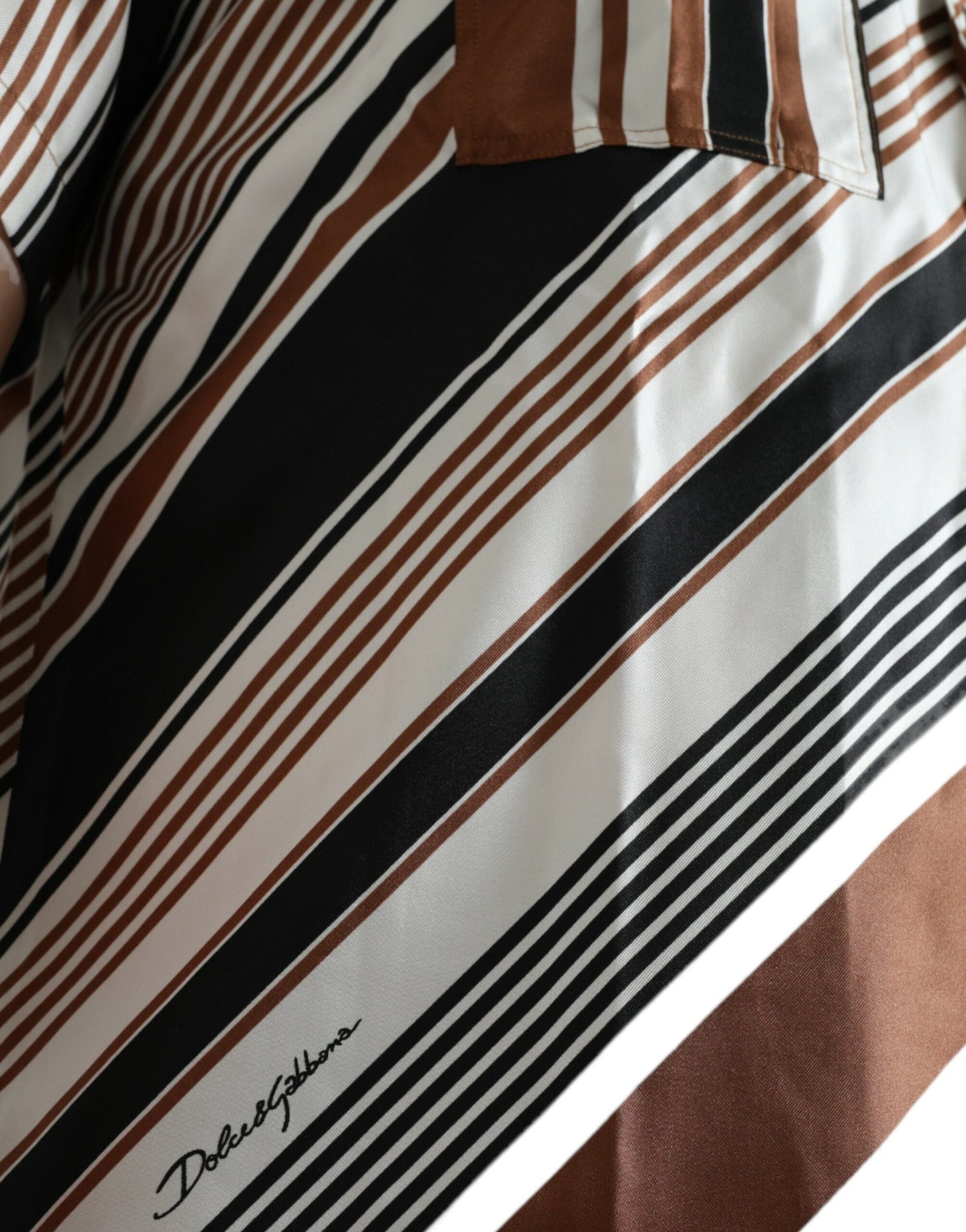 Dolce & Gabbana Brown White Silk Striped Short Sleeve Shirt by Dolce & Gabbana