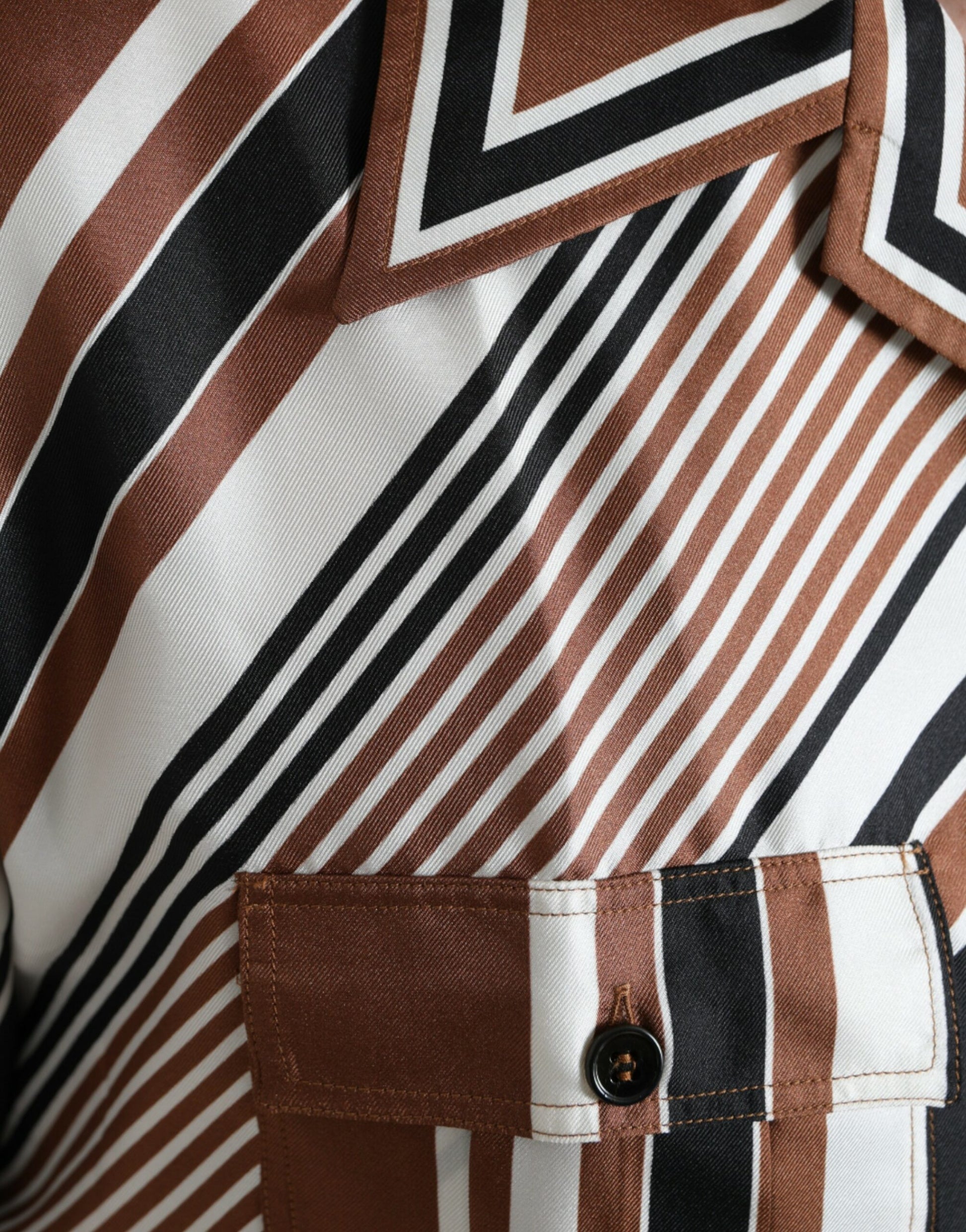 Dolce & Gabbana Brown White Silk Striped Short Sleeve Shirt by Dolce & Gabbana