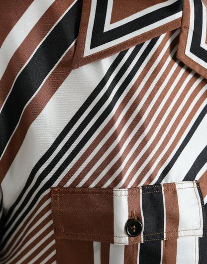 Dolce & Gabbana Brown White Silk Striped Short Sleeve Shirt by Dolce & Gabbana