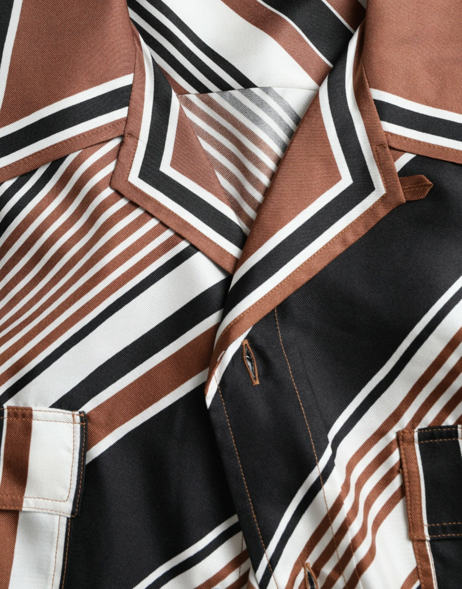 Dolce & Gabbana Brown White Silk Striped Short Sleeve Shirt by Dolce & Gabbana
