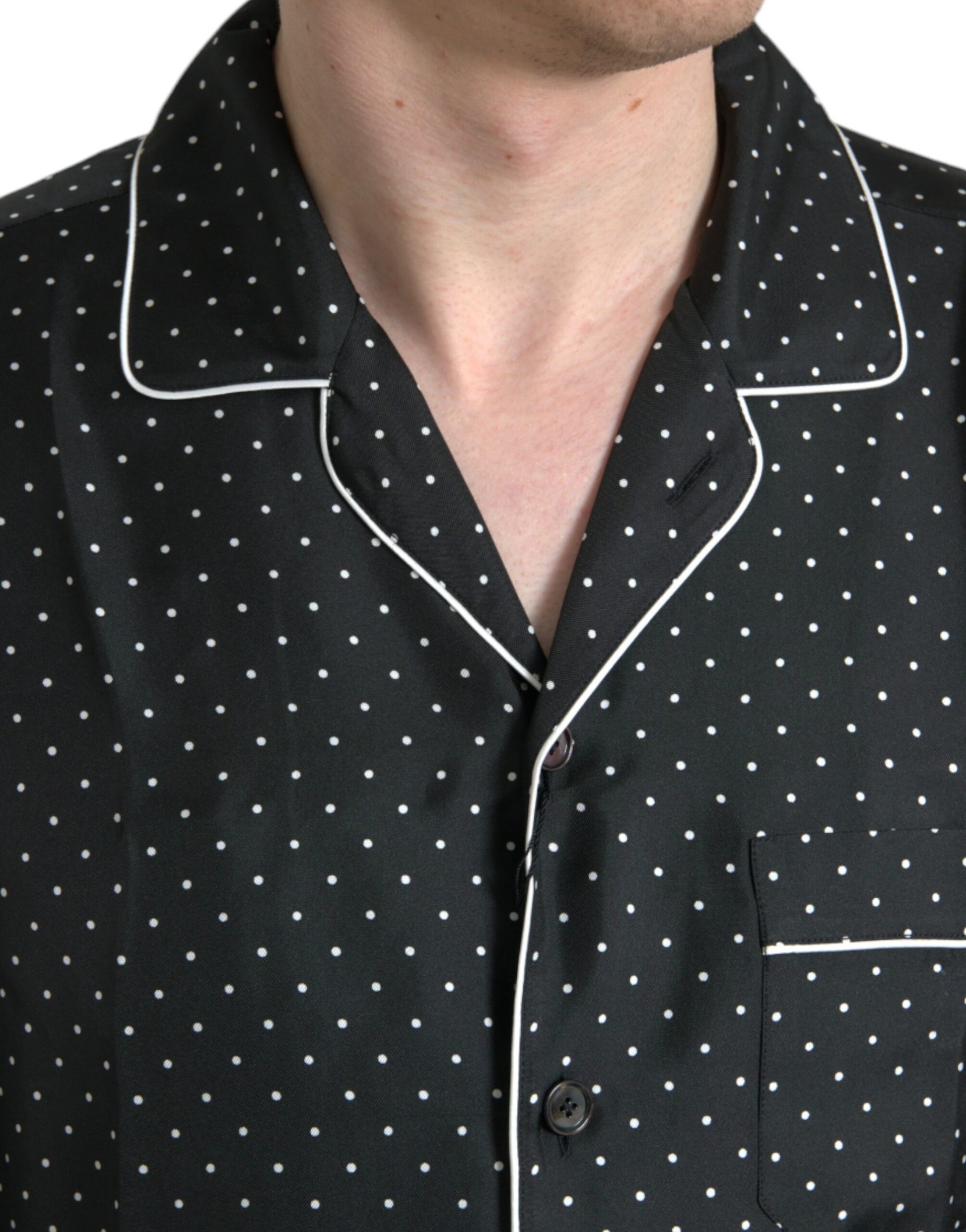 Dolce & Gabbana Black Polka Dot Silk Long Sleeve Shirt by Dolce & Gabbana