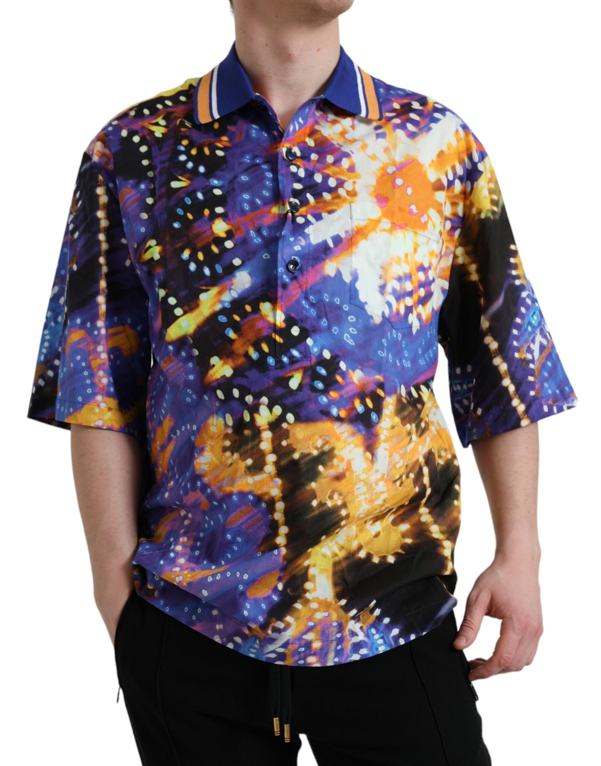 Dolce & Gabbana Multicolor Luminarie Print Cotton Casual Shirt by Dolce & Gabbana