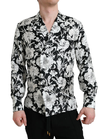Dolce & Gabbana Black White Floral Button Down Casual Shirt by Dolce & Gabbana