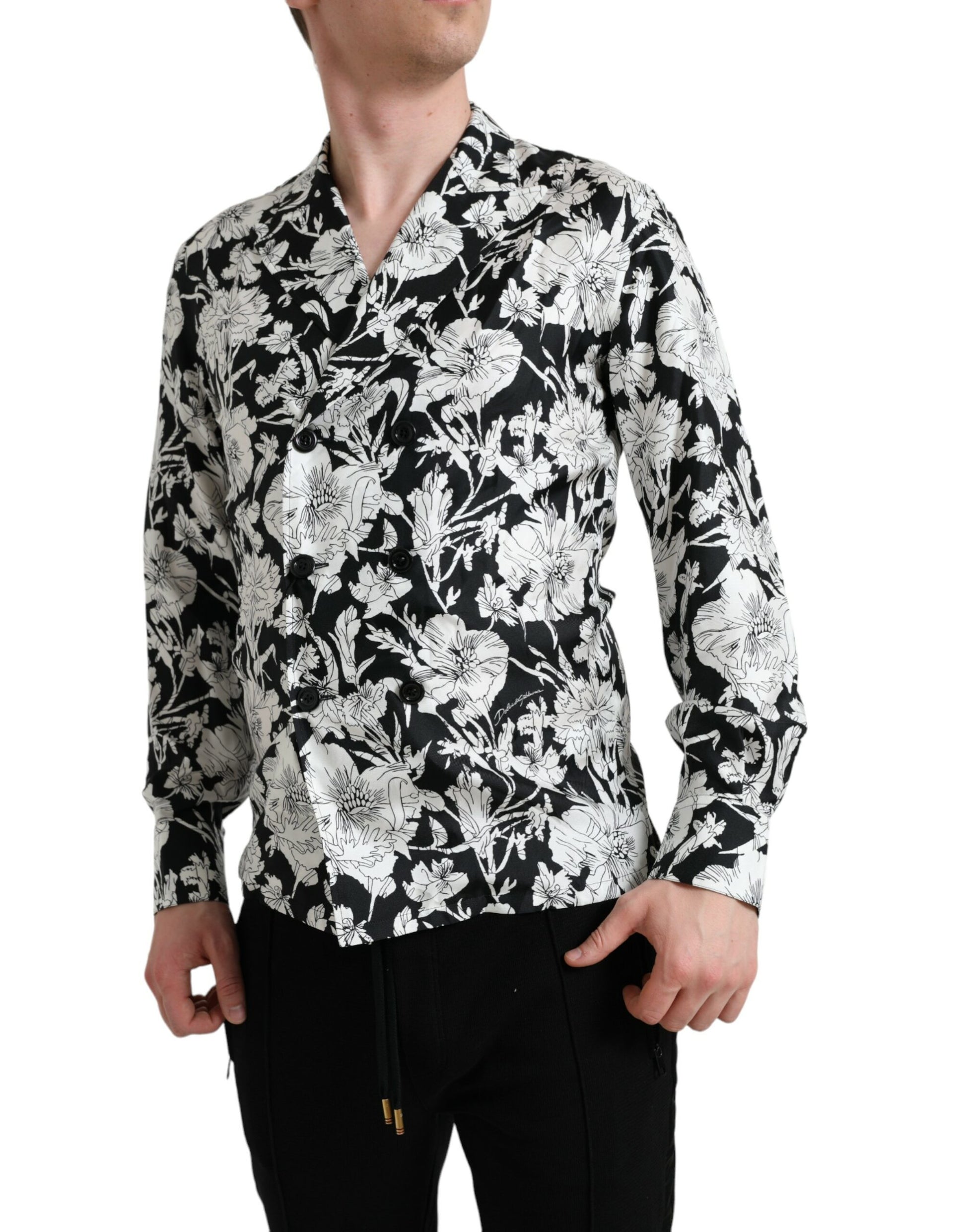 Dolce & Gabbana Black White Floral Button Down Casual Shirt by Dolce & Gabbana