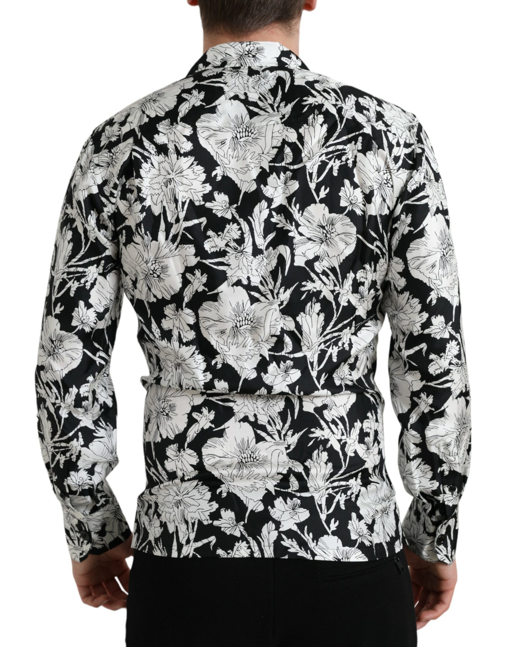 Dolce & Gabbana Black White Floral Button Down Casual Shirt by Dolce & Gabbana