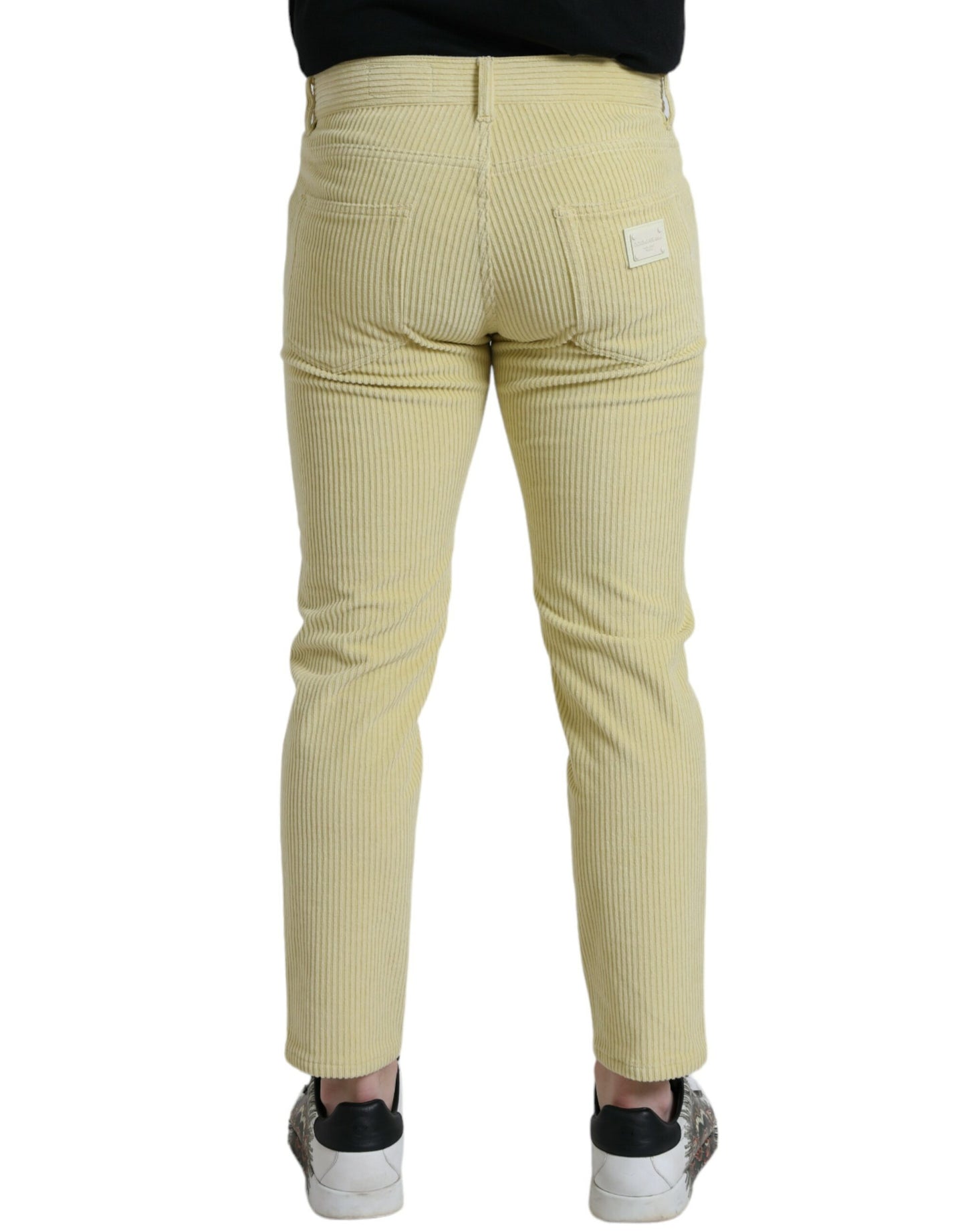 Dolce & Gabbana Yellow Corduroy Logo Plaque Skinny Denim Jeans by Dolce & Gabbana