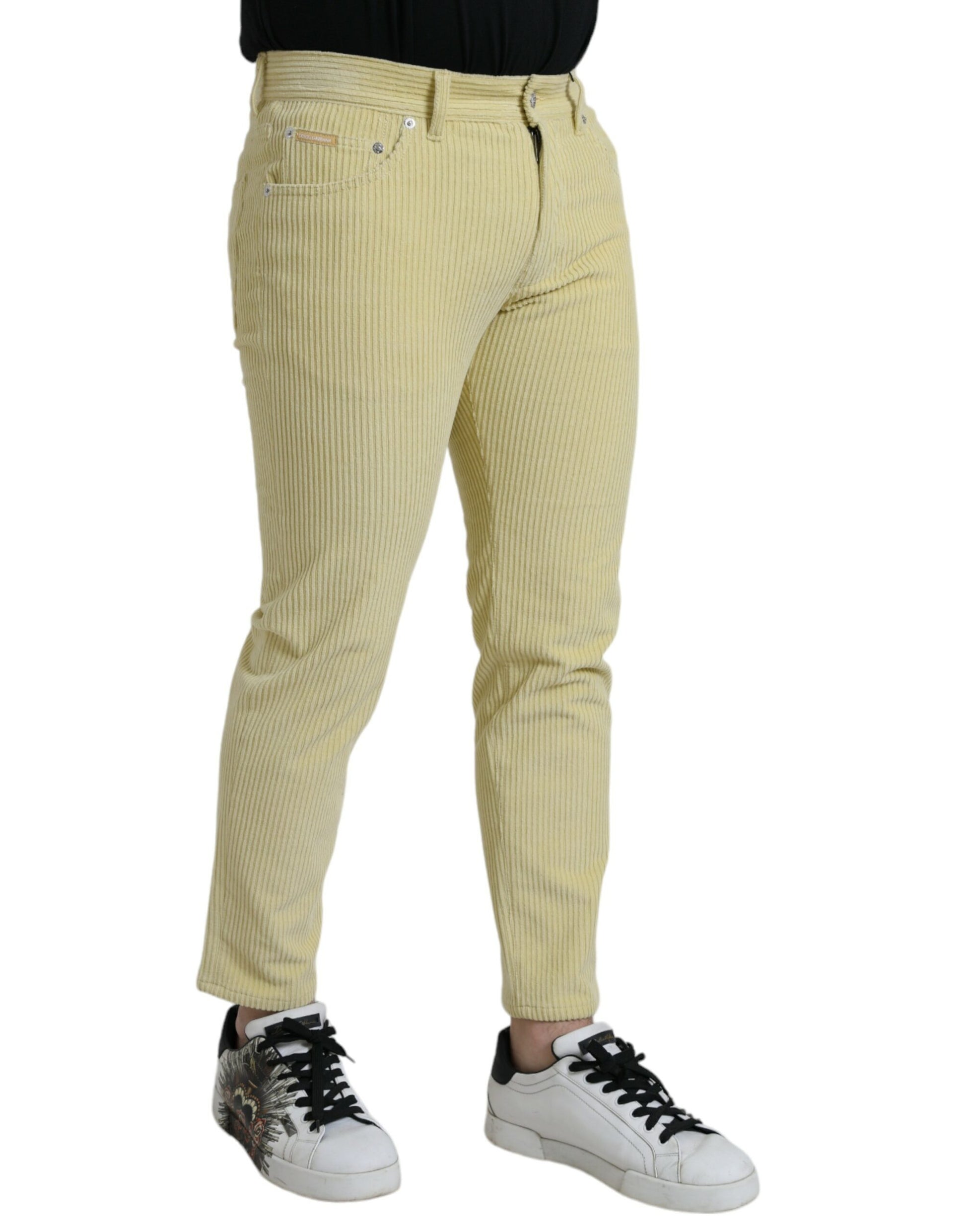 Dolce & Gabbana Yellow Corduroy Logo Plaque Skinny Denim Jeans by Dolce & Gabbana