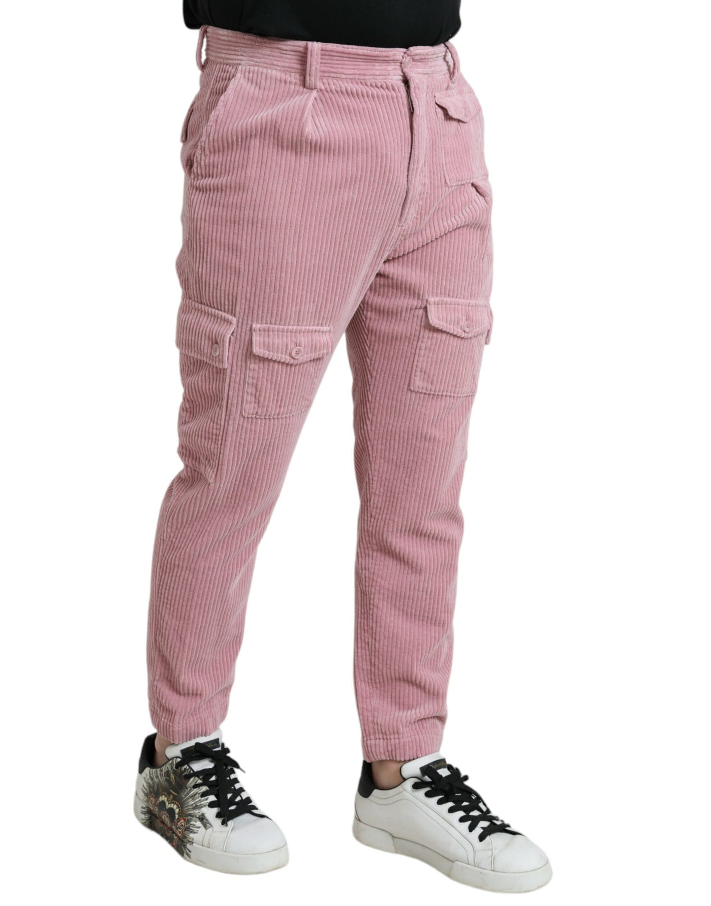 Dolce & Gabbana Pink Corduroy Cotton Stretch Skinny Cargo Jeans by Dolce & Gabbana