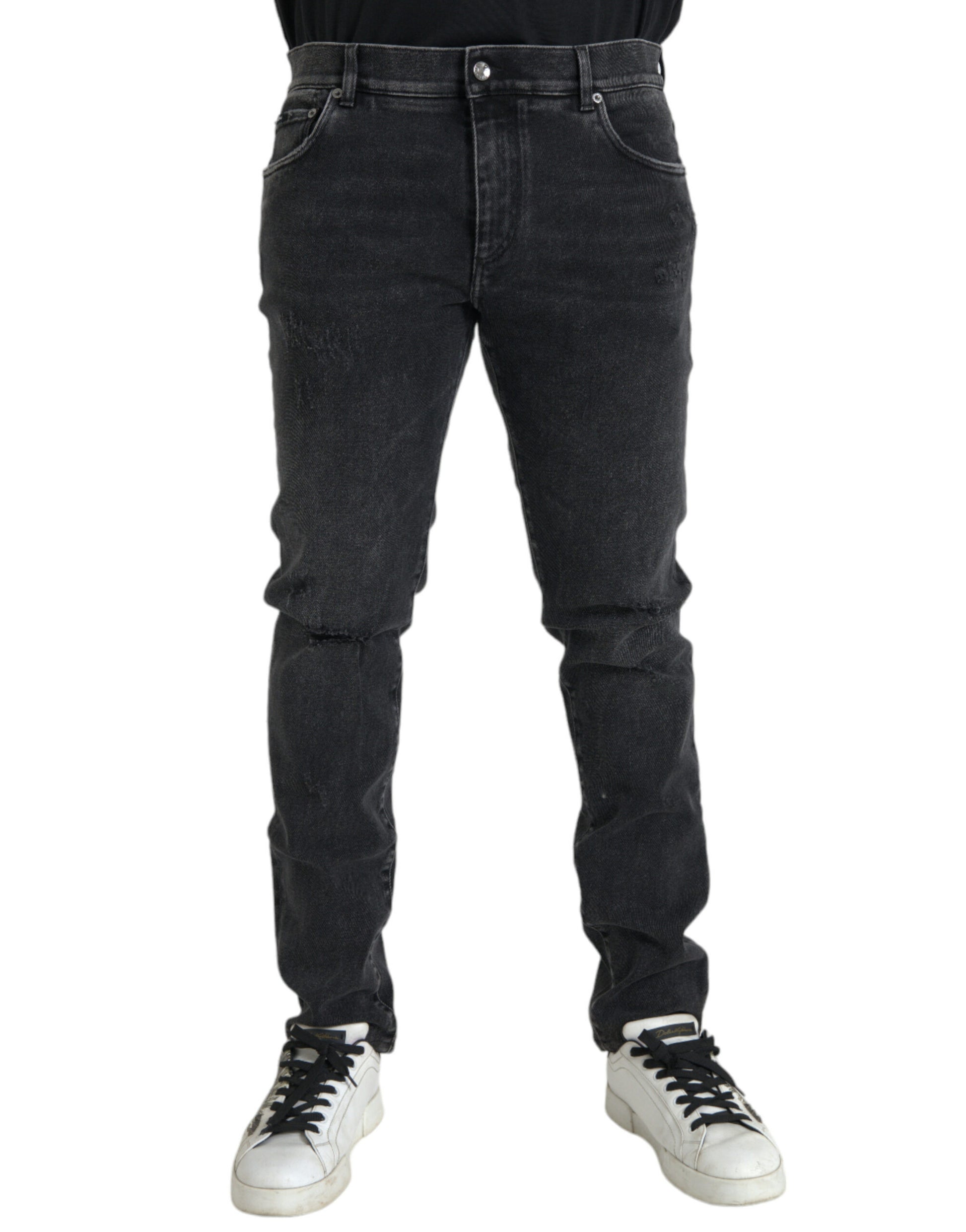 Dolce & Gabbana Gray Cotton Stretch Skinny Denim Logo Jeans by Dolce & Gabbana