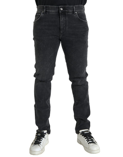 Dolce & Gabbana Gray Cotton Stretch Skinny Denim Logo Jeans by Dolce & Gabbana