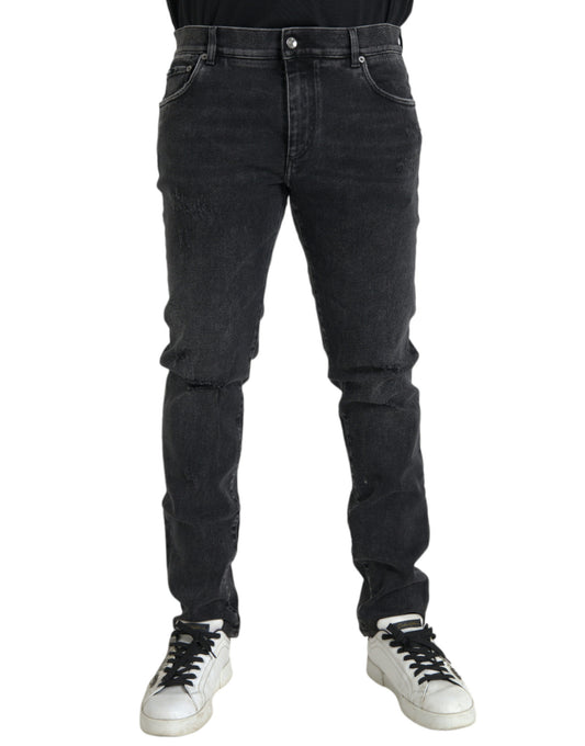 Dolce & Gabbana Gray Cotton Stretch Skinny Denim Logo Jeans by Dolce & Gabbana