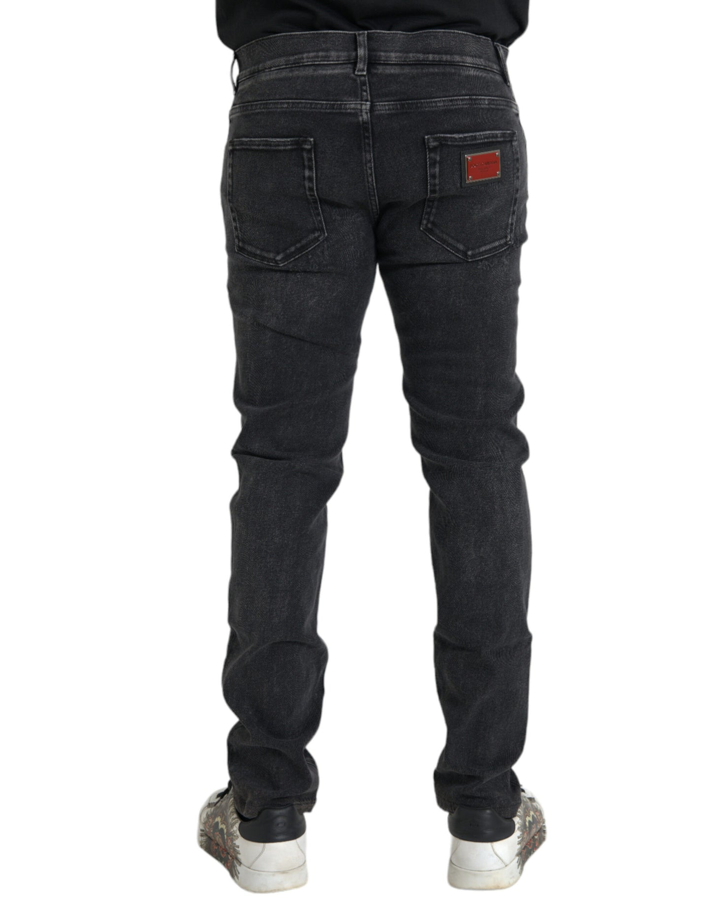 Dolce & Gabbana Gray Cotton Stretch Skinny Denim Logo Jeans by Dolce & Gabbana