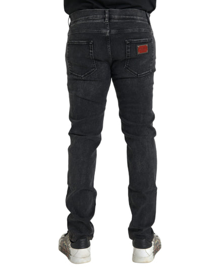 Dolce & Gabbana Gray Cotton Stretch Skinny Denim Logo Jeans by Dolce & Gabbana