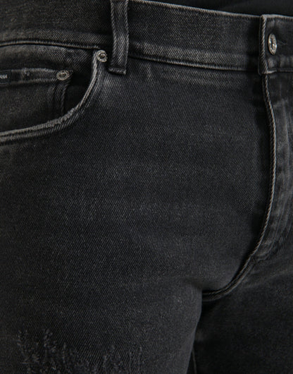 Dolce & Gabbana Gray Cotton Stretch Skinny Denim Logo Jeans by Dolce & Gabbana